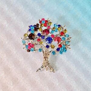 Colorful Crystal Tree Brooch